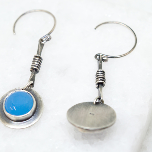 Ασημένια κρεμαστά σκουλαρίκια με Μπλε Χαλκηδόνιο (Blue Chalcedony) - ασήμι, πέτρα, χειροποίητα, πέτρες, κρεμαστά - 3