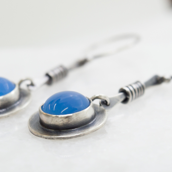 Ασημένια κρεμαστά σκουλαρίκια με Μπλε Χαλκηδόνιο (Blue Chalcedony) - ασήμι, πέτρα, χειροποίητα, πέτρες, κρεμαστά - 4