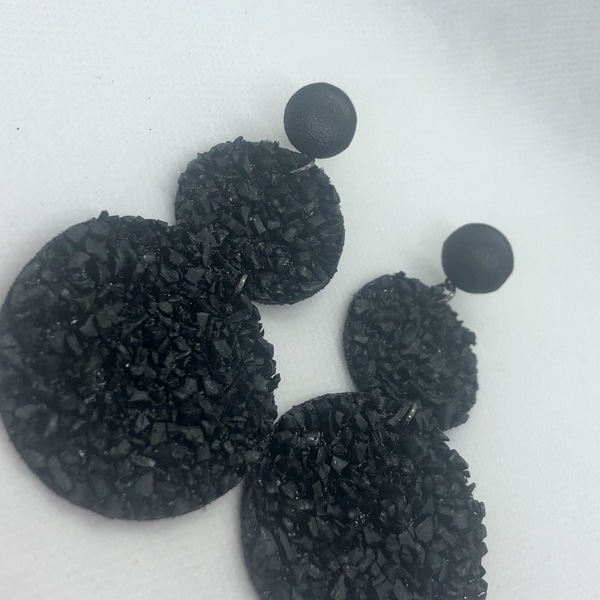Σκουλαρίκια με εφέ μαύρης πέτρας - πέτρα, καρφωτά, δερματίνη
