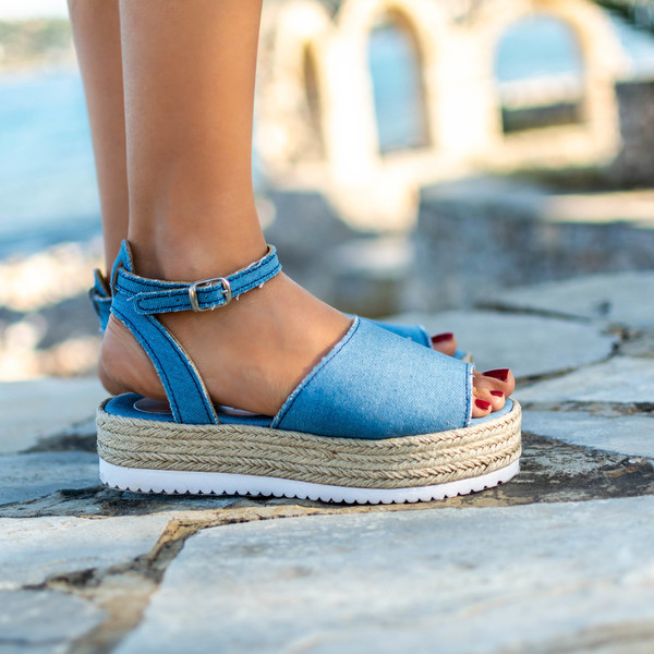 Δερμάτινο σανδάλι Espadrille Denim - δέρμα, ankle strap