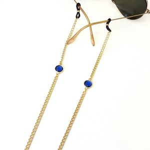 Αλυσίδα επίχρυση για γυαλιά με μπλε χάντρες - αλυσίδες, μοδάτο - 3