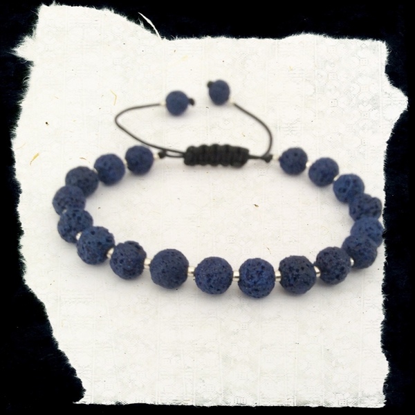 Βραχιόλι με μπλε λάβα και ασήμι - ασήμι, ημιπολύτιμες πέτρες, χάντρες, αυξομειούμενα - 2