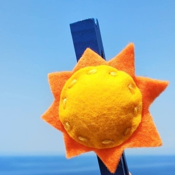 Ξύλινο μαγνητάκι ήλιος - φελτ, ήλιος, μαγνητάκια ψυγείου - 3