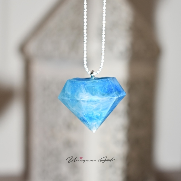 Κολιέ blue sea-diamond με υγρό γυαλί! - μπλε, μακριά - 2
