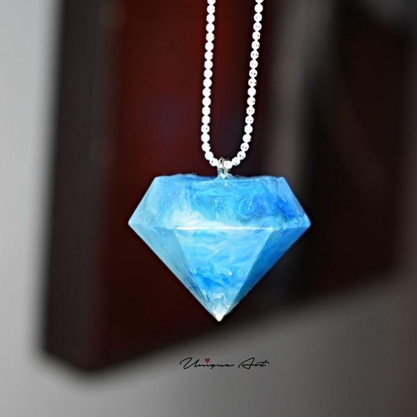 Κολιέ blue sea-diamond με υγρό γυαλί! - μπλε, μακριά - 3