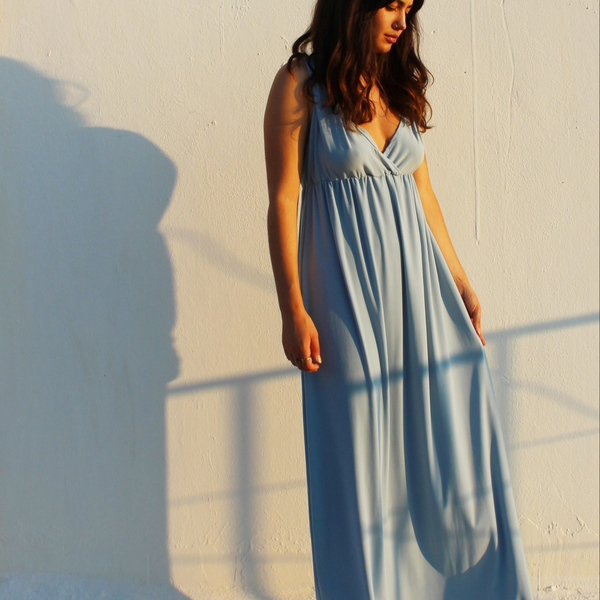 Γαλάζιο μακρύ φόρεμα - αμάνικο, γάμου - βάπτισης - 4