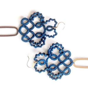 Μπλε boho lace σκουλαρικια - ορείχαλκος, μακριά, boho, κρεμαστά, μεγάλα, πλεκτά - 3