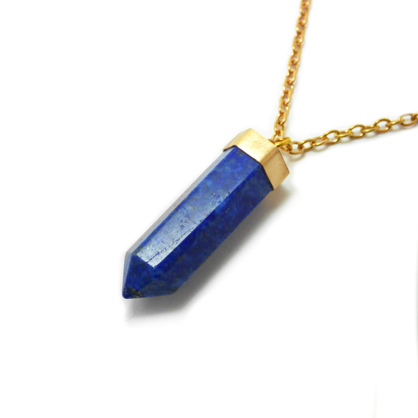 " Golden Lapis Lazuli " - Χειροποίητο επίχρυσο μενταγιόν με Ορυκτό Lapis Lazuli! - επιχρυσωμένα, μακριά, μενταγιόν