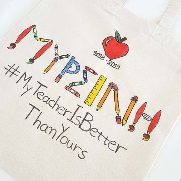 δώρο για τη δασκάλα πάνινη τσάντα με όνομα ΚΙΚΗ - σχολικά εργαλεία - ώμου, όνομα - μονόγραμμα, δώρα για δασκάλες, πάνινες τσάντες