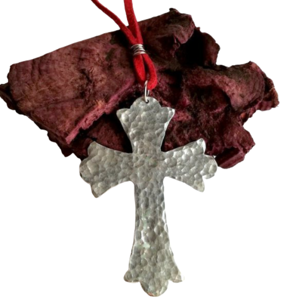 Επάργυρος σφυρήλατος σταυρός - charms, επάργυρα, σταυρός, σφυρήλατο, μακριά - 2