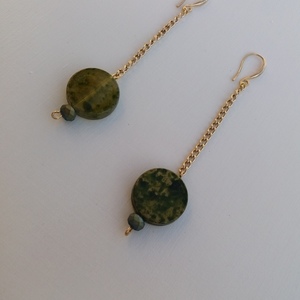 Σκουλαρίκια πράσινα με αλυσίδα - επιχρυσωμένα, ορείχαλκος, μακριά, κρεμαστά