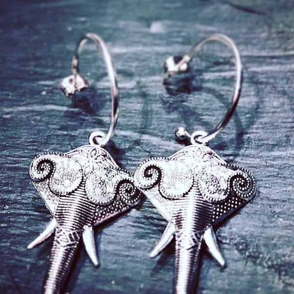 Boho σκουλαρίκια με ελέφαντες - επάργυρα, κρίκοι, boho - 3