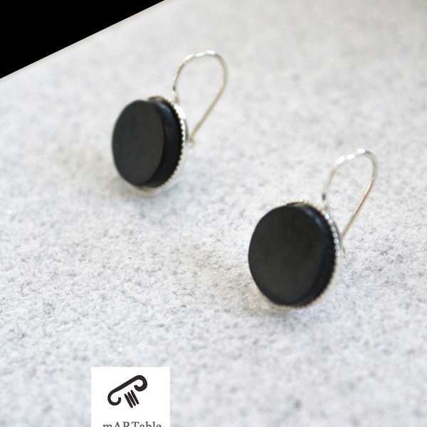 B L A C K C I R C L E Marble Earrings-Χειροποίητα σκουλαρίκια από φυσικό πέτρωμα! - ασήμι, χειροποίητα, πέτρες, μικρά, κρεμαστά - 3