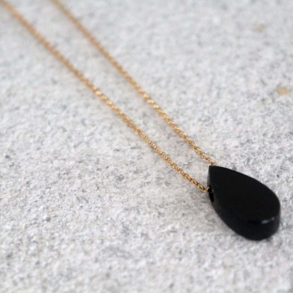 Black stone necklace for women-Χειροποίητο Κρεμαστό T E A R D R O P από φυσικό πέτρωμα - ημιπολύτιμες πέτρες, επιχρυσωμένα, ασήμι 925, χειροποίητα