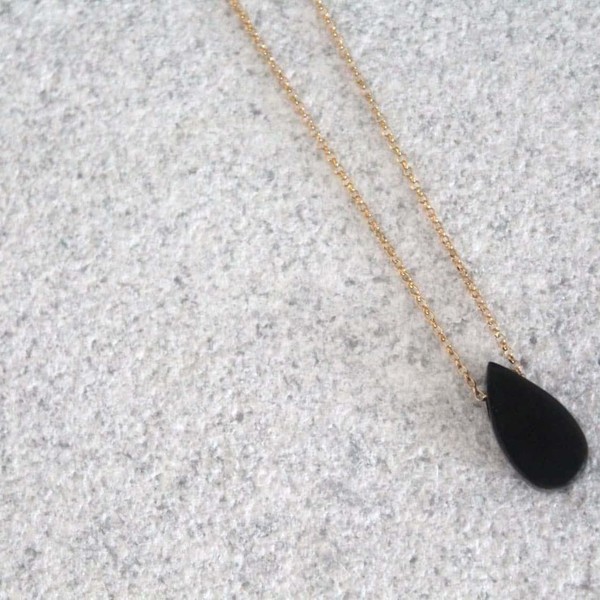 Black stone necklace for women-Χειροποίητο Κρεμαστό T E A R D R O P από φυσικό πέτρωμα - ημιπολύτιμες πέτρες, επιχρυσωμένα, ασήμι 925, χειροποίητα - 2