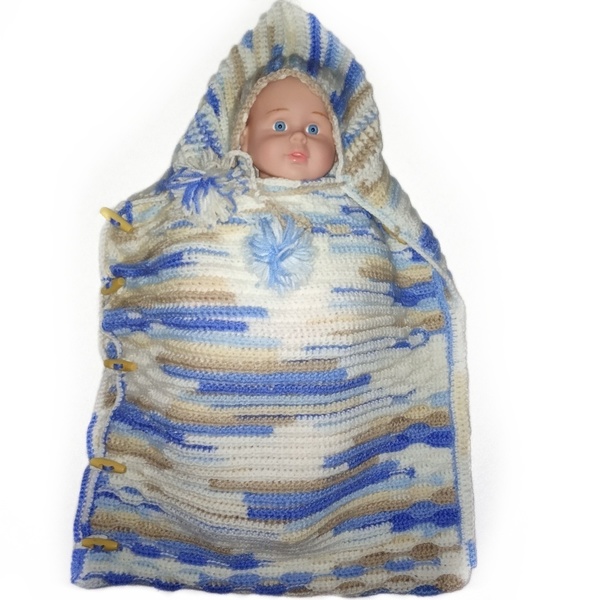 Χειμωνιάτικος πλεκτος υπνοσακος σετ με ζακετακι για αγοράκι - αγόρι, πλεκτή, σετ δώρου, δώρο γέννησης, βρεφικά ρούχα - 2