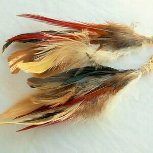 Boho chic σκουλαρίκια χειροποίητα με φτερά - statement, φτερό, boho, ethnic, κρεμαστά, μεγάλα