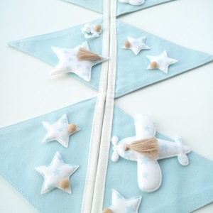 Γαλάζια Σημαιάκια με Αεροπλανάκια Συννεφάκια και Αστέρια - αγόρι, αστέρι, γιρλάντες, συννεφάκι - 3