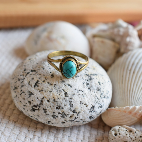 δαχτυλίδι με τυρκουάζ πέτρα - ημιπολύτιμες πέτρες, τιρκουάζ, μπρούντζος - 3