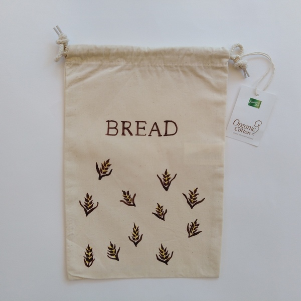 Πουγκί με κορδόνι "Bread" - ύφασμα, βαμβάκι, δώρο για τη γιαγιά