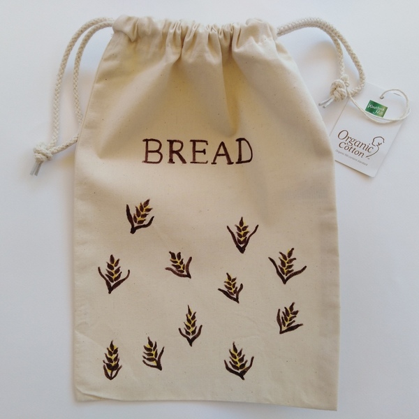 Πουγκί με κορδόνι "Bread" - ύφασμα, βαμβάκι, δώρο για τη γιαγιά - 4