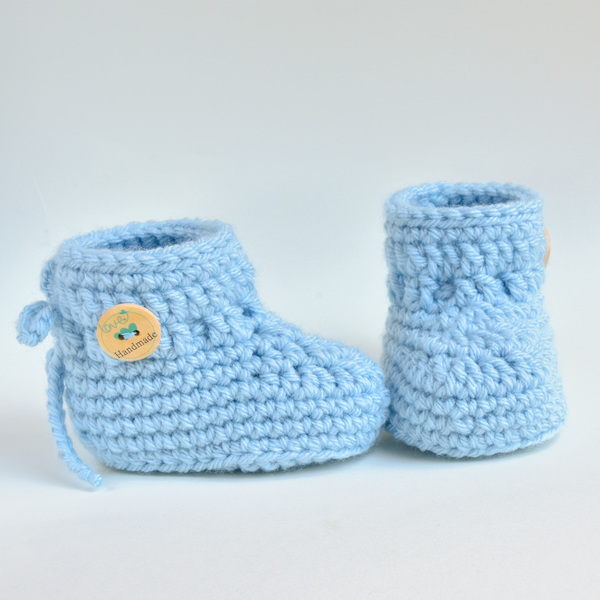 Γαλάζια πλεκτά μποτάκια για μωρά 0-6 μηνών - χειροποίητα, βρεφικά, δώρο γέννησης, αγκαλιάς