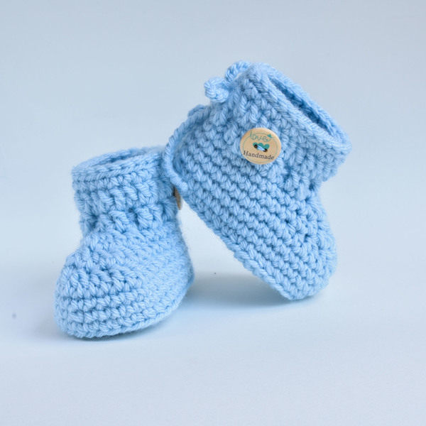 Γαλάζια πλεκτά μποτάκια για μωρά 0-6 μηνών - χειροποίητα, βρεφικά, δώρο γέννησης, αγκαλιάς - 2
