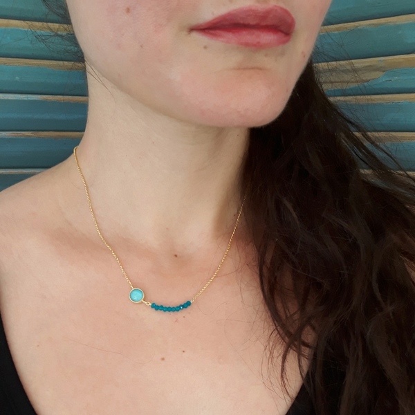 Emelia Pendant Blue-Κολιέ από Επιχρυσωμένο Ασήμι,με Ντουμπλέτα Τιρκουάζ και Jade - ημιπολύτιμες πέτρες, γυναικεία, ασήμι 925, νεφρίτης, κοντά - 2