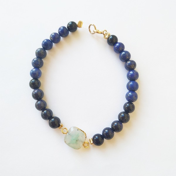 Βραχιόλι με ημιπολύτιμους λίθους lapis lazuli, blue goldstone, πράσινο αχάτη - ημιπολύτιμες πέτρες, χάντρες, σταθερά, χεριού