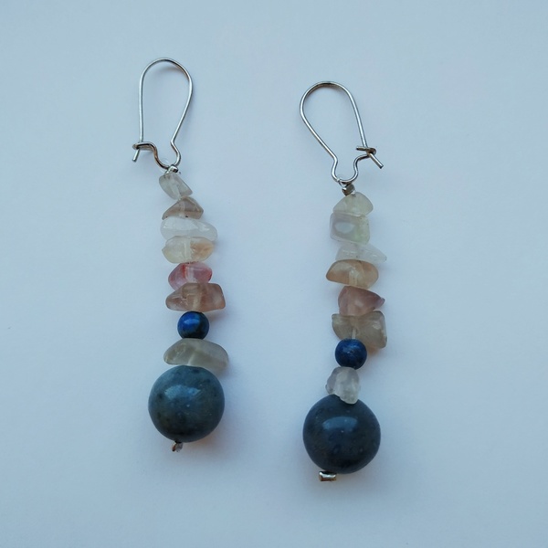 Σκουλαρίκια με ημιπολύτιμους λίθους και μπλε κοράλλι - ημιπολύτιμες πέτρες, μακριά, boho, κρεμαστά - 2