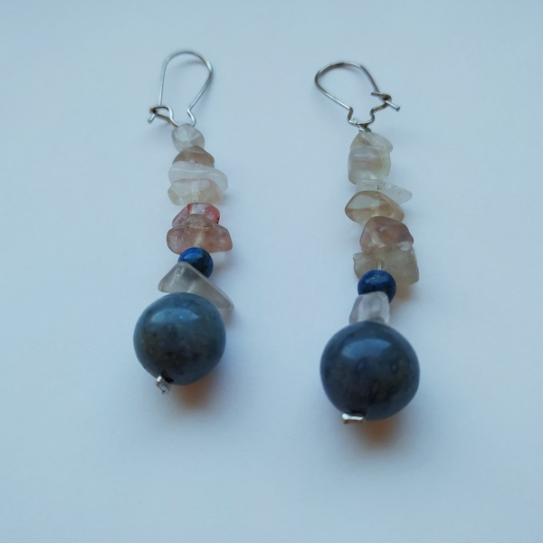Σκουλαρίκια με ημιπολύτιμους λίθους και μπλε κοράλλι - ημιπολύτιμες πέτρες, μακριά, boho, κρεμαστά - 3