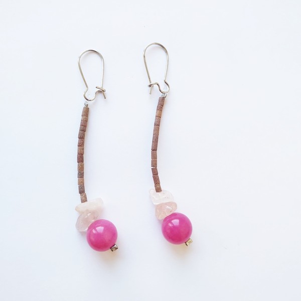 Σκουλαρίκια με ροζ αχάτη - ημιπολύτιμες πέτρες, μακριά, boho, κρεμαστά