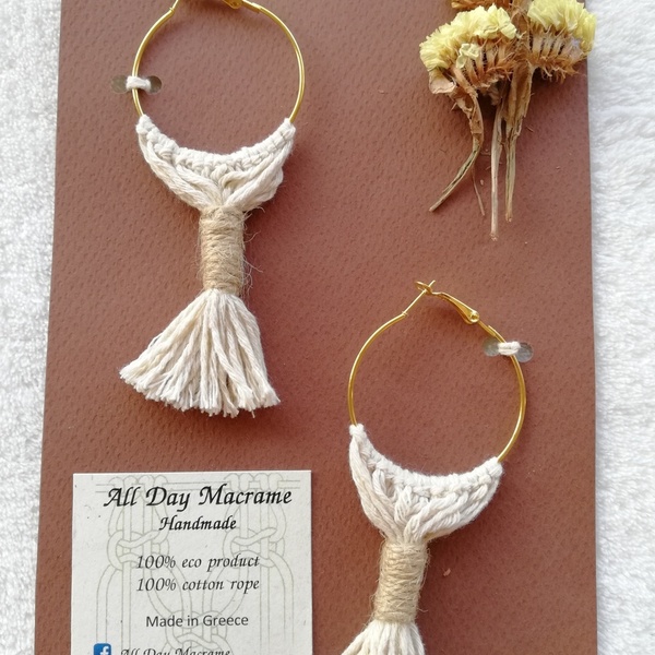 Macrame earrings - επιχρυσωμένα, μακραμέ, boho, πλεκτά, φθηνά