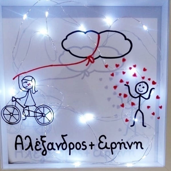 Custom Made 3d Frame with light "...rain of LOVE" - ζωγραφισμένα στο χέρι, customized