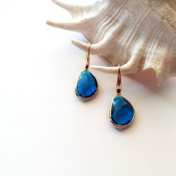 Blue seas earrings - επιχρυσωμένα, ορείχαλκος, πέτρες, κρεμαστά, πολυέλαιοι