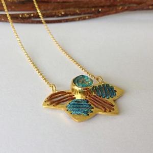 Blue Cassiopeia Pendant-Ασημένιο Πλεκτό Κολιέ με Μπλε Ημιπολύτιμη Πέτρα - ημιπολύτιμες πέτρες, πλεκτό, επιχρυσωμένα, ασήμι 925, κοντά - 3