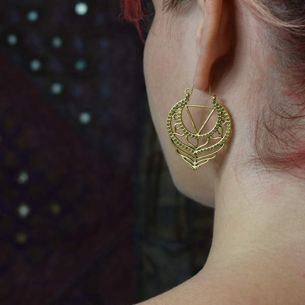 earrings with triangle - γεωμετρικά σχέδια, boho, μπρούντζος, κρεμαστά, faux bijoux - 2