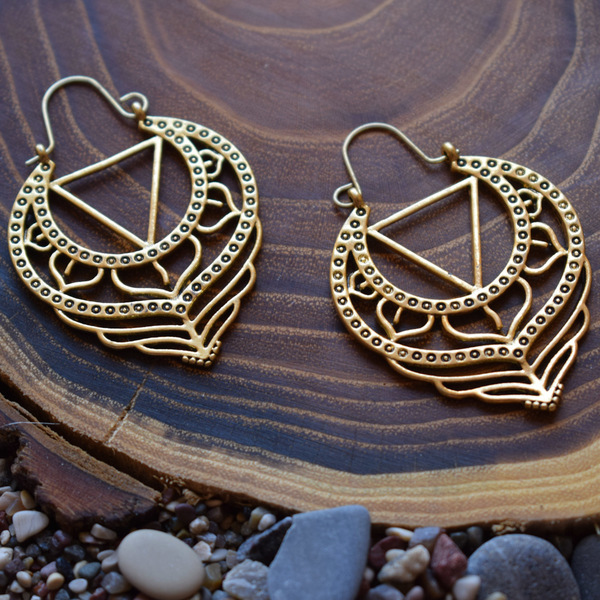 earrings with triangle - γεωμετρικά σχέδια, boho, μπρούντζος, κρεμαστά, faux bijoux - 3
