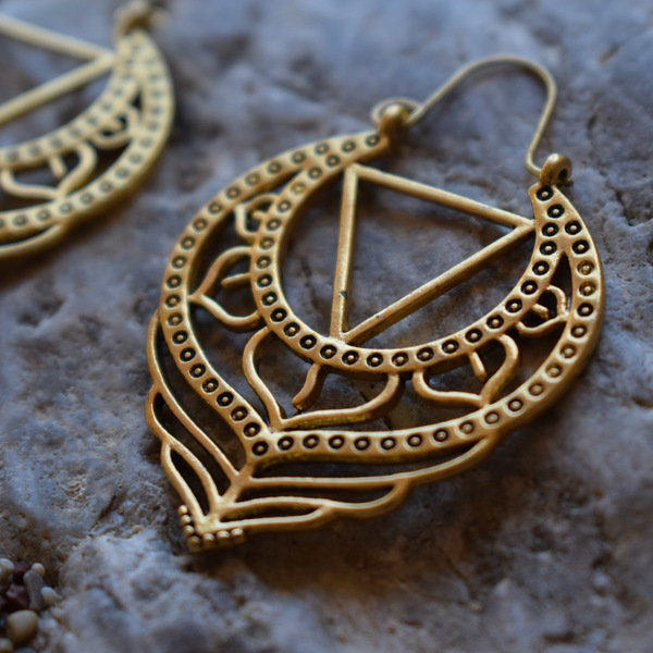 earrings with triangle - γεωμετρικά σχέδια, boho, μπρούντζος, κρεμαστά, faux bijoux - 4