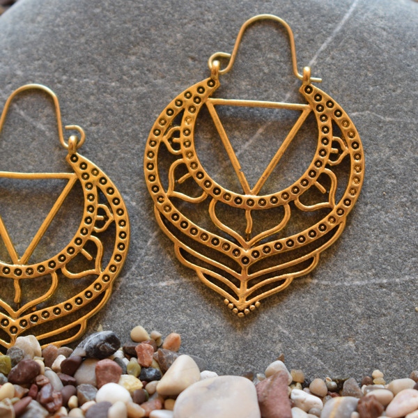 earrings with triangle - γεωμετρικά σχέδια, boho, μπρούντζος, κρεμαστά, faux bijoux - 5