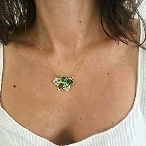 Green Cassiopeia Pendant-Πλεκτό Κολιέ από Επιχρυσωμένο Ασήμι 925 με Ημιπολύτιμη Πέτρα Μαλαχίτη - ημιπολύτιμες πέτρες, πλεκτό, επιχρυσωμένα, ασήμι 925, κοντά