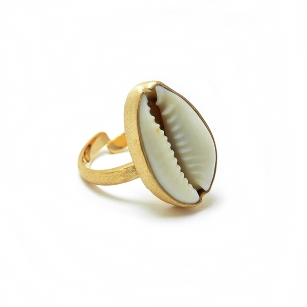 " Golden Seashell " - Χειροποίητο επίχρυσο δαχτυλίδι με φυσικό κοχύλι της Θάλασσας - επιχρυσωμένα, ορείχαλκος, κοχύλι, faux bijoux, αυξομειούμενα