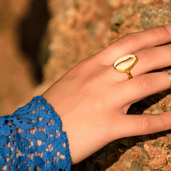 " Golden Seashell " - Χειροποίητο επίχρυσο δαχτυλίδι με φυσικό κοχύλι της Θάλασσας - επιχρυσωμένα, ορείχαλκος, κοχύλι, faux bijoux, αυξομειούμενα - 5