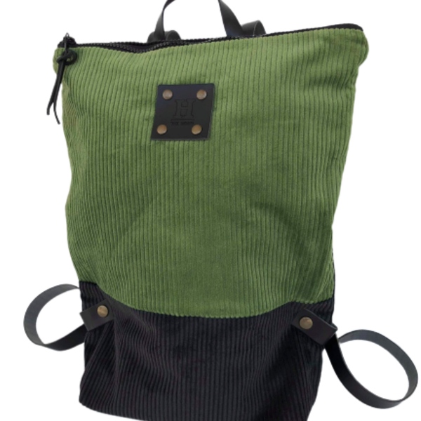 Χειροποίητο κοτλέ backpack green - πλάτης, σακίδια πλάτης, χειροποίητα, all day