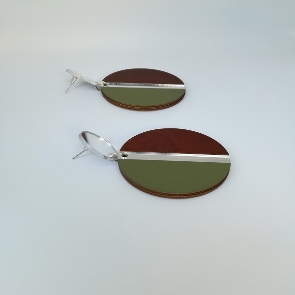 Σκουλαρίκια "wood mirror" - plexi glass, κρεμαστά, καρφάκι - 3