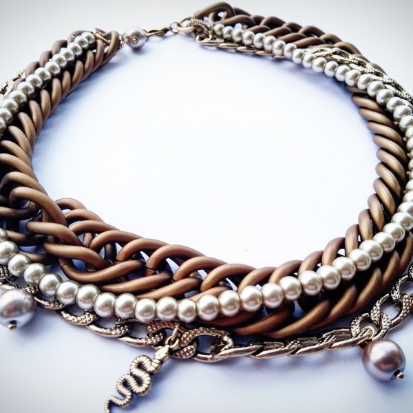 Queen Elizabeth necklace - επιχρυσωμένα, κοντά, μπρούντζος, πέρλες