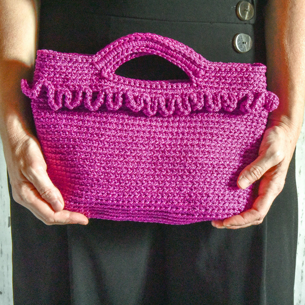 Βιολετί μικρή πλεκτή τσάντα tote με βολάν - δώρο, crochet, χειροποίητα, μεγάλες, χειρός, πλεκτές τσάντες, φθηνές - 2