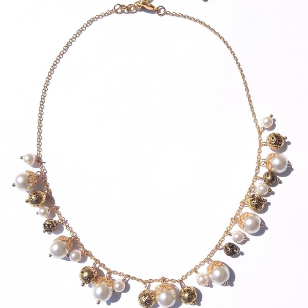 Gold chic necklace - ημιπολύτιμες πέτρες, επιχρυσωμένα, κοντά, μπρούντζος, πέρλες