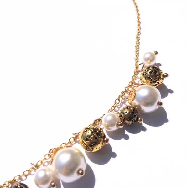 Gold chic necklace - ημιπολύτιμες πέτρες, επιχρυσωμένα, κοντά, μπρούντζος, πέρλες - 2