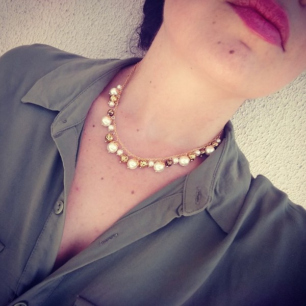 Gold chic necklace - ημιπολύτιμες πέτρες, επιχρυσωμένα, κοντά, μπρούντζος, πέρλες - 3